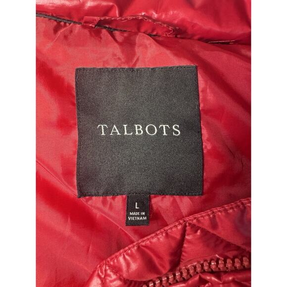 Talbots Red Down Puffer Vest Sz Large Lightweight Quilted Full Zip Winter Warm - Picture 4 of 6